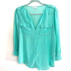 Joie - Long Sleeve Pullover Silk Blouse - Triangle Pattern‎ - Mint Grn - Size XS